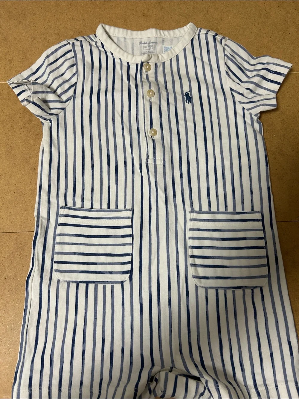 Ralph Lauren Navy & White Striped Infant Romper Sz 18 m